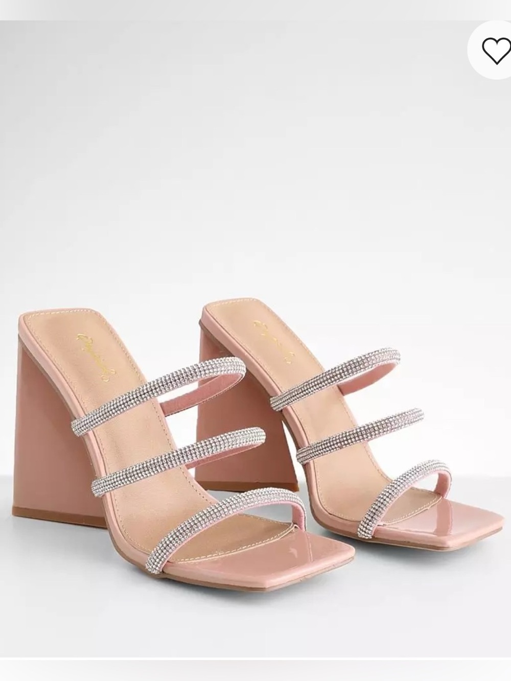 Qupid Blush Pink Rhinestone Triple-Strap Block Heel Mule